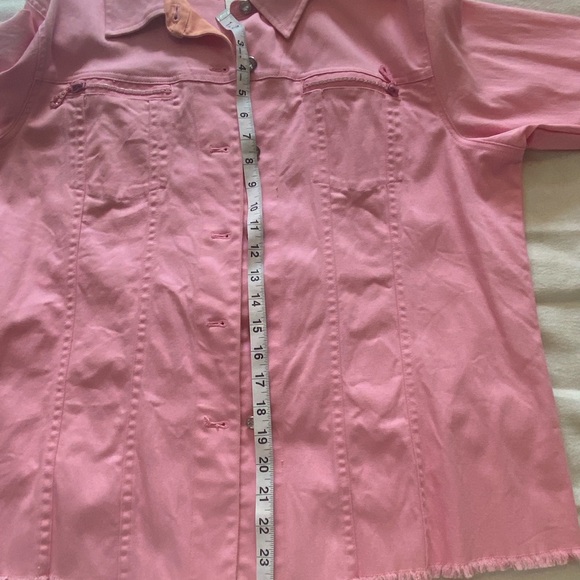 Quaker Factory Jacket Pink with Orange Trim Rhinestone buttons Size Large - Picture 5 of 14